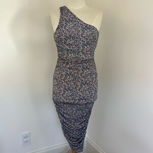 One shoulder ruched side floral dress